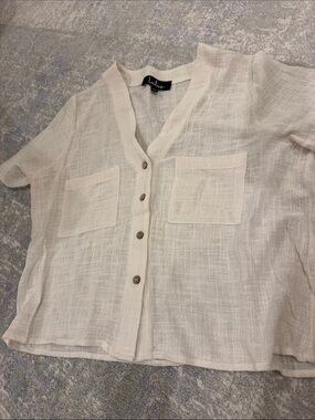 Lulu's Ivory Button-Front Short Sleeve Utility Top